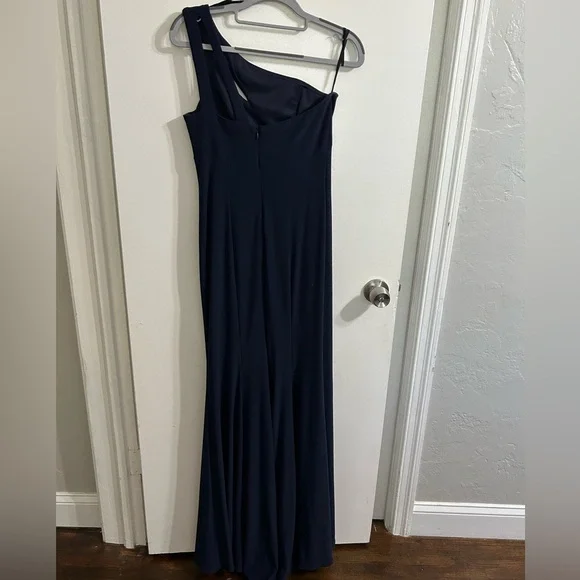 Aqua Formal One Shoulder Keyhole Navy Dress - Picture 3 of 6